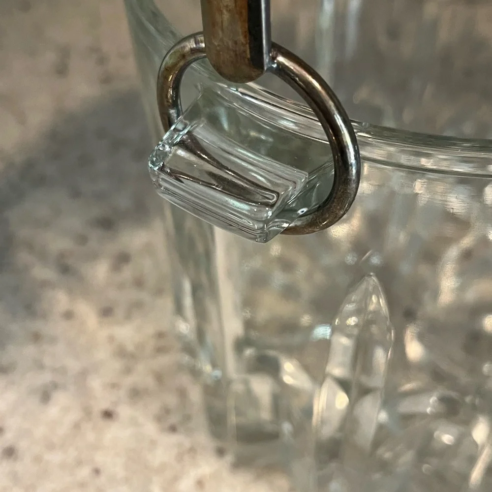 Italian Faceted Crystal Glass Mini Ice Bucket Removable Silver-Plated Bit Handle
